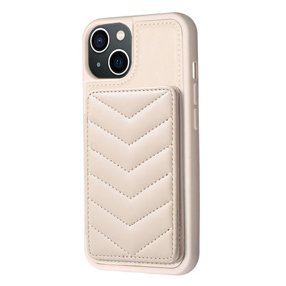 ELECTROPRIME For iPhone 15 BF26 Wave Pattern Card Bag Holder Phone Case(Beige)