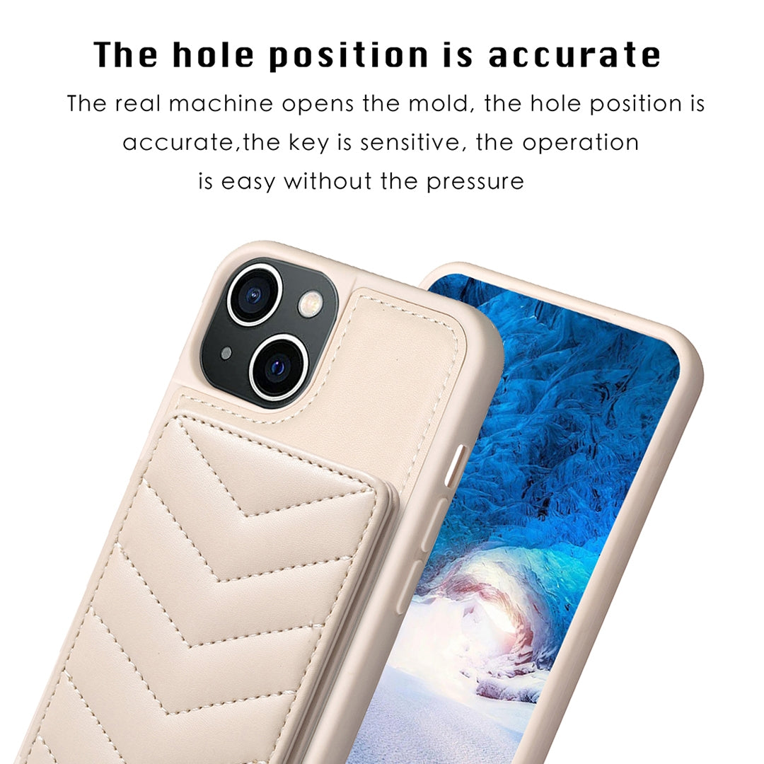 ELECTROPRIME For iPhone 15 BF26 Wave Pattern Card Bag Holder Phone Case(Beige)