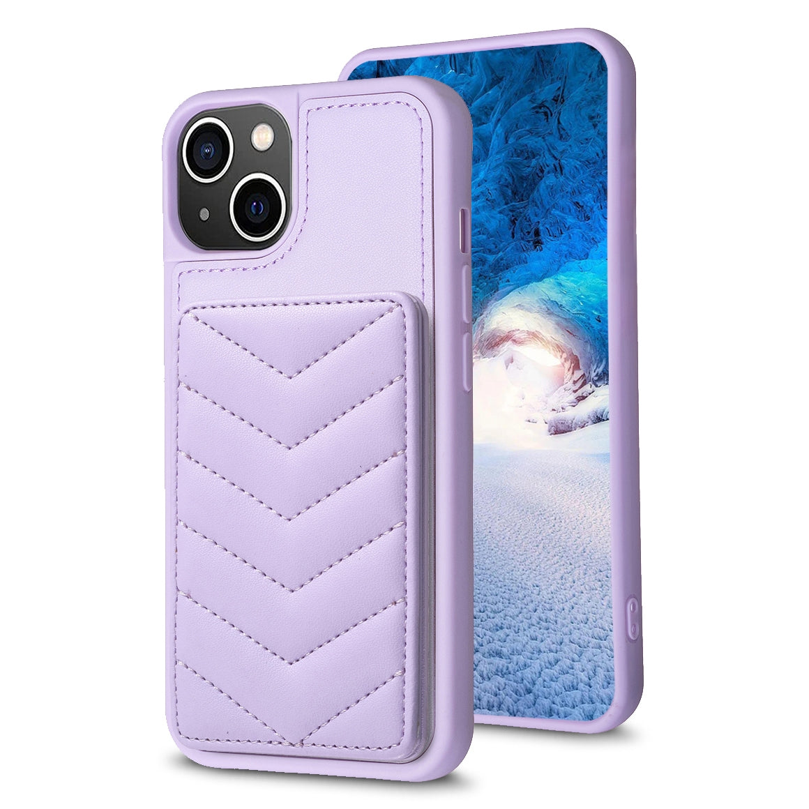 ELECTROPRIME For iPhone 15 BF26 Wave Pattern Card Bag Holder Phone Case(Purple)