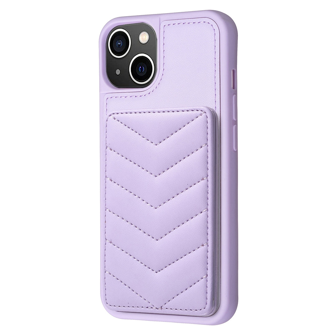 ELECTROPRIME For iPhone 15 BF26 Wave Pattern Card Bag Holder Phone Case(Purple)