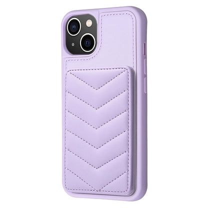 ELECTROPRIME For iPhone 15 BF26 Wave Pattern Card Bag Holder Phone Case(Purple)