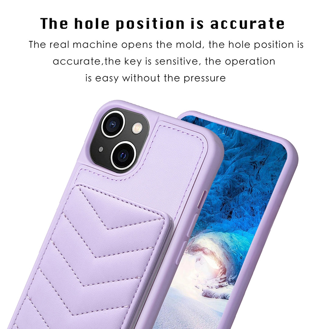 ELECTROPRIME For iPhone 15 BF26 Wave Pattern Card Bag Holder Phone Case(Purple)