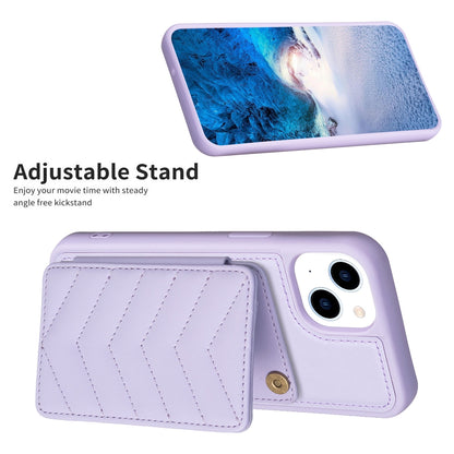 ELECTROPRIME For iPhone 15 BF26 Wave Pattern Card Bag Holder Phone Case(Purple)