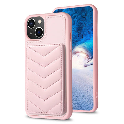 ELECTROPRIME For iPhone 15 BF26 Wave Pattern Card Bag Holder Phone Case(Pink)
