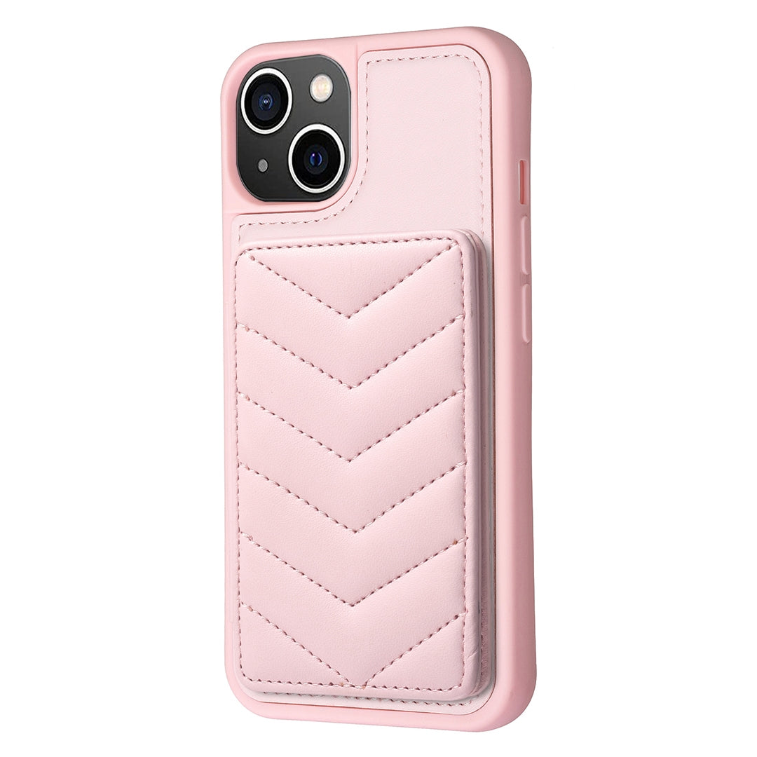 ELECTROPRIME For iPhone 15 BF26 Wave Pattern Card Bag Holder Phone Case(Pink)