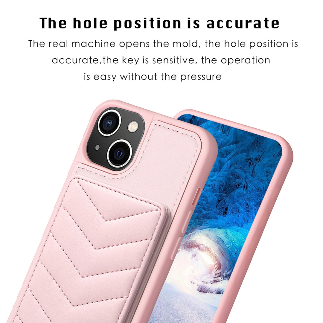ELECTROPRIME For iPhone 15 BF26 Wave Pattern Card Bag Holder Phone Case(Pink)