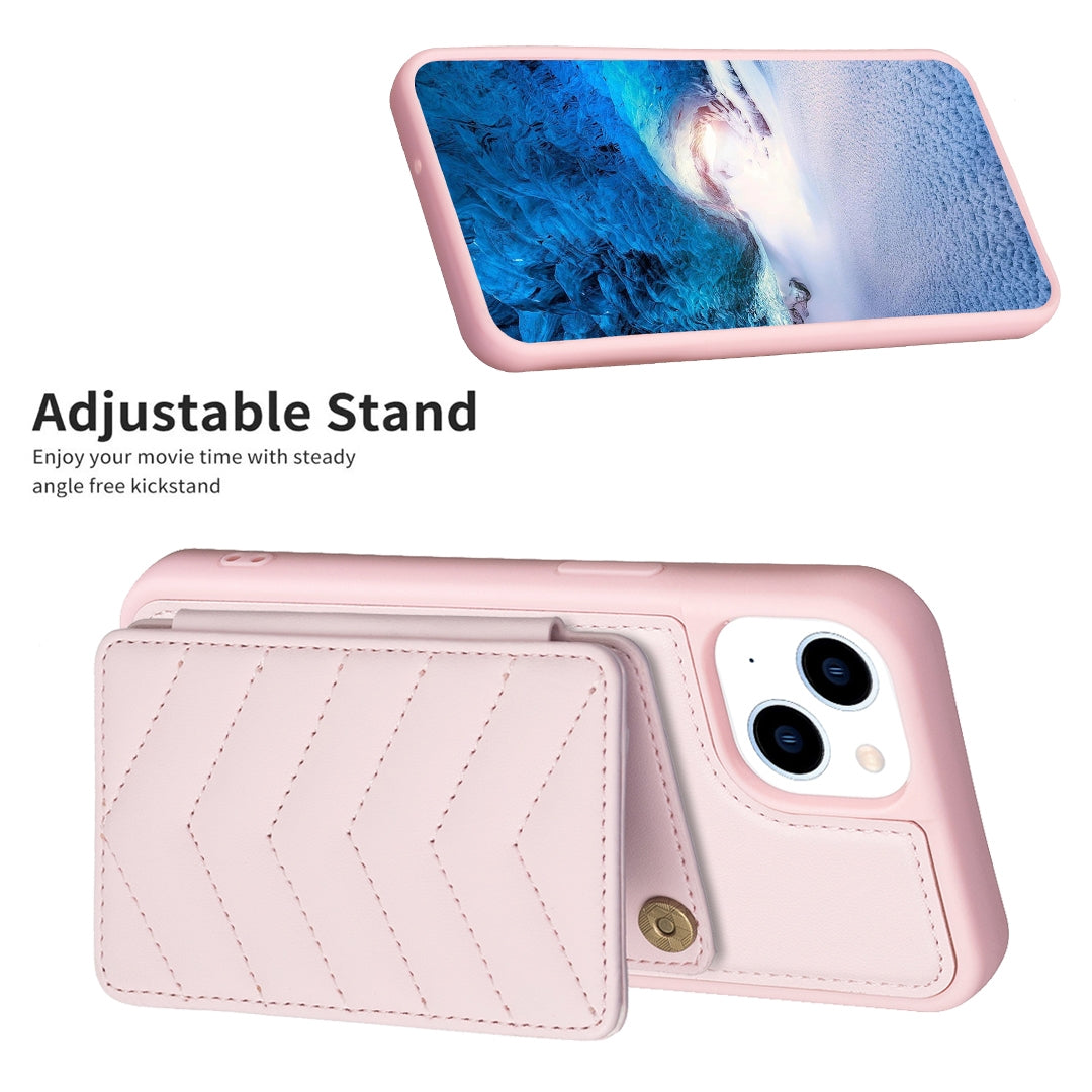 ELECTROPRIME For iPhone 15 BF26 Wave Pattern Card Bag Holder Phone Case(Pink)
