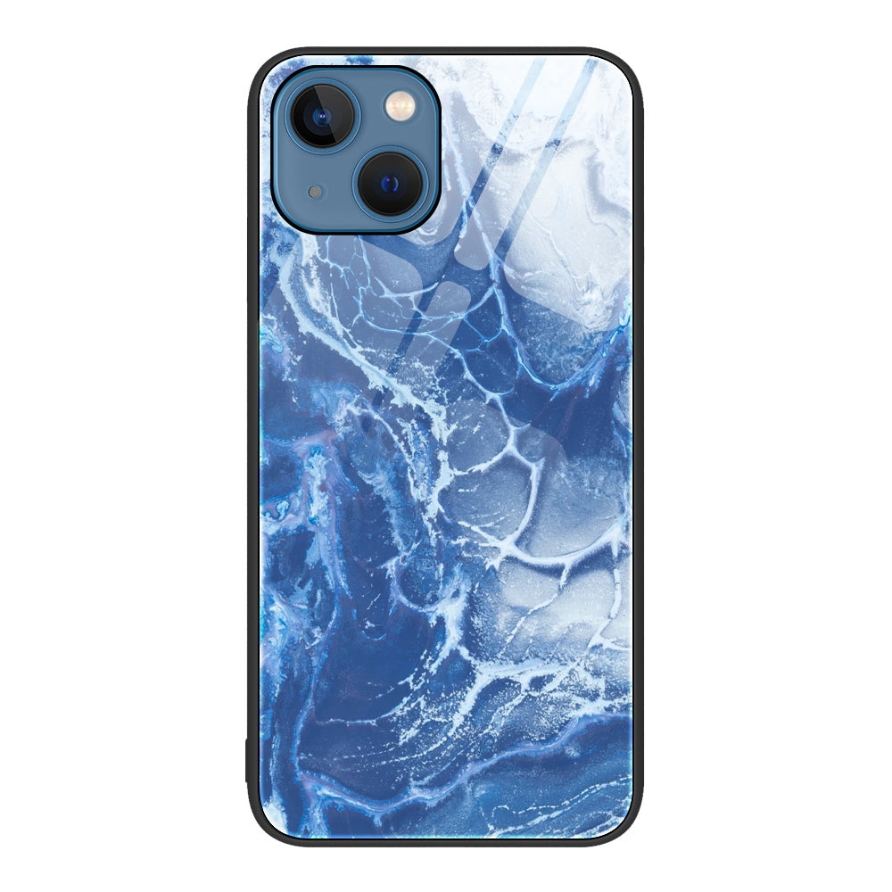 ELECTROPRIME For iPhone 15 Marble Pattern Glass Protective Phone Case(Blue Ocean)