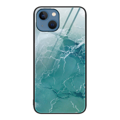 ELECTROPRIME For iPhone 15 Marble Pattern Glass Protective Phone Case(Green Ocean)