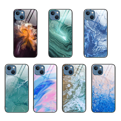 ELECTROPRIME For iPhone 15 Marble Pattern Glass Protective Phone Case(Green Ocean)