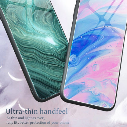 ELECTROPRIME For iPhone 15 Marble Pattern Glass Protective Phone Case(Green Ocean)