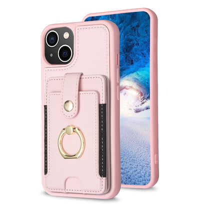 ELECTROPRIME For iPhone 15 Plus BF27 Metal Ring Card Bag Holder Phone Case(Pink)