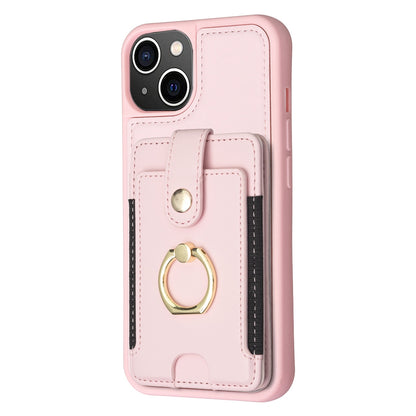 ELECTROPRIME For iPhone 15 Plus BF27 Metal Ring Card Bag Holder Phone Case(Pink)