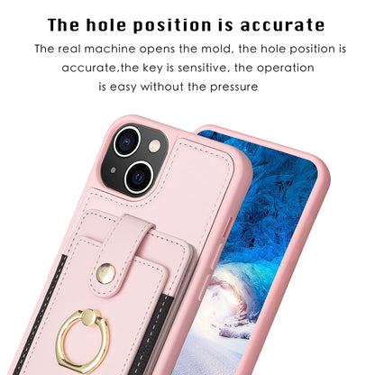 ELECTROPRIME For iPhone 15 Plus BF27 Metal Ring Card Bag Holder Phone Case(Pink)