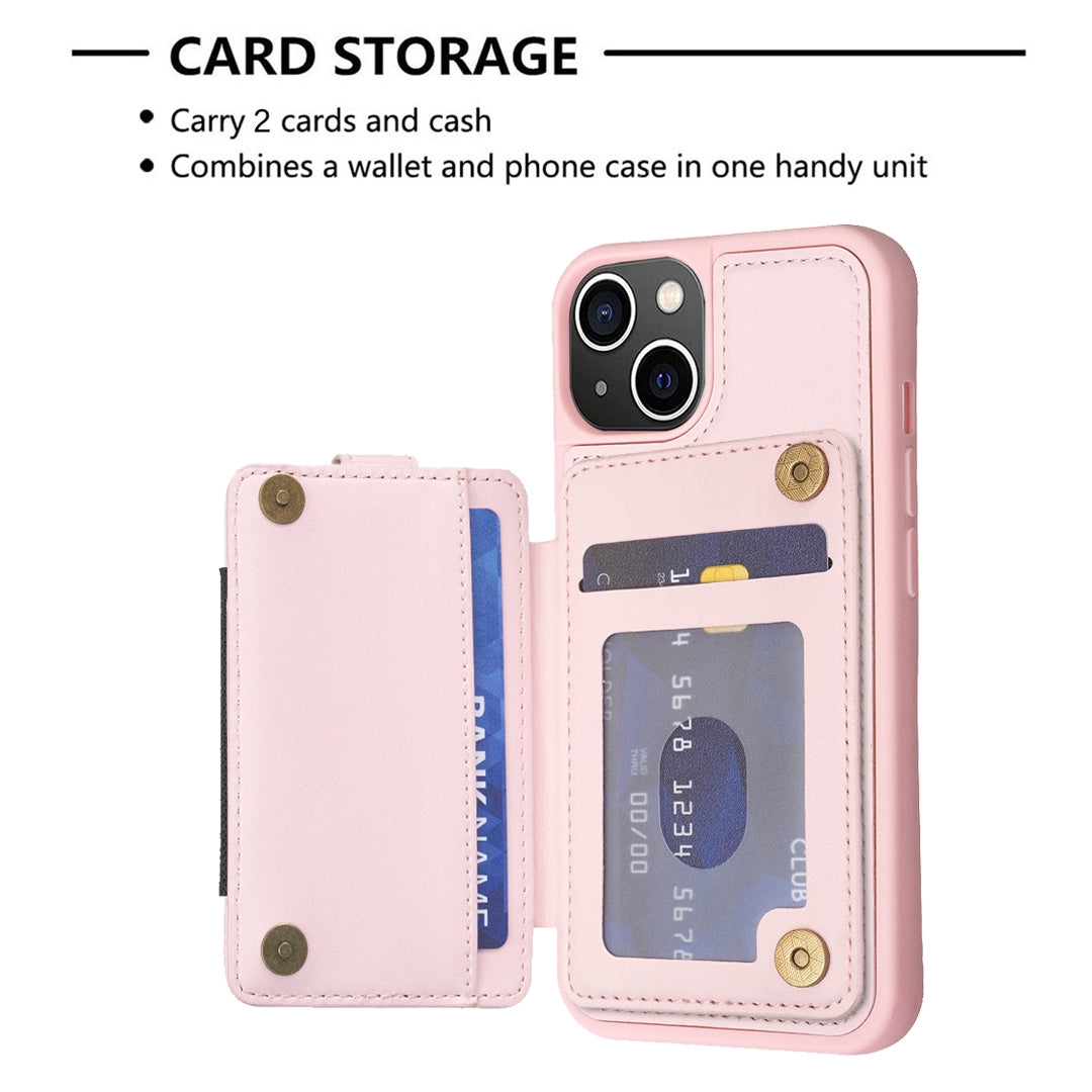 ELECTROPRIME For iPhone 15 Plus BF27 Metal Ring Card Bag Holder Phone Case(Pink)