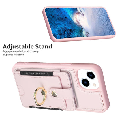 ELECTROPRIME For iPhone 15 Plus BF27 Metal Ring Card Bag Holder Phone Case(Pink)