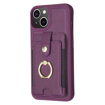 ELECTROPRIME For iPhone 15 BF27 Metal Ring Card Bag Holder Phone Case(Dark Purple)