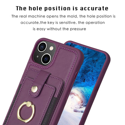 ELECTROPRIME For iPhone 15 BF27 Metal Ring Card Bag Holder Phone Case(Dark Purple)