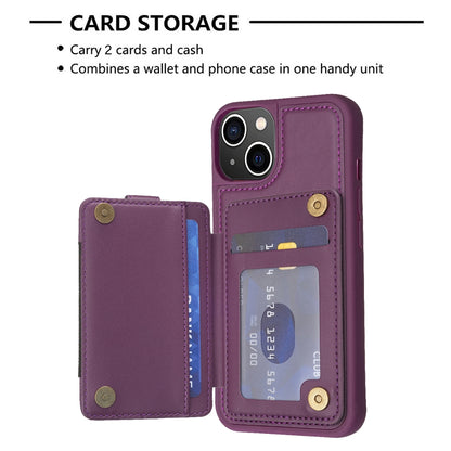 ELECTROPRIME For iPhone 15 BF27 Metal Ring Card Bag Holder Phone Case(Dark Purple)