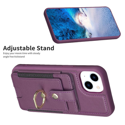 ELECTROPRIME For iPhone 15 BF27 Metal Ring Card Bag Holder Phone Case(Dark Purple)