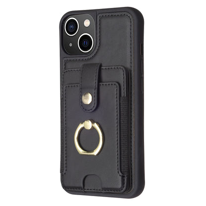 ELECTROPRIME For iPhone 15 BF27 Metal Ring Card Bag Holder Phone Case(Black)