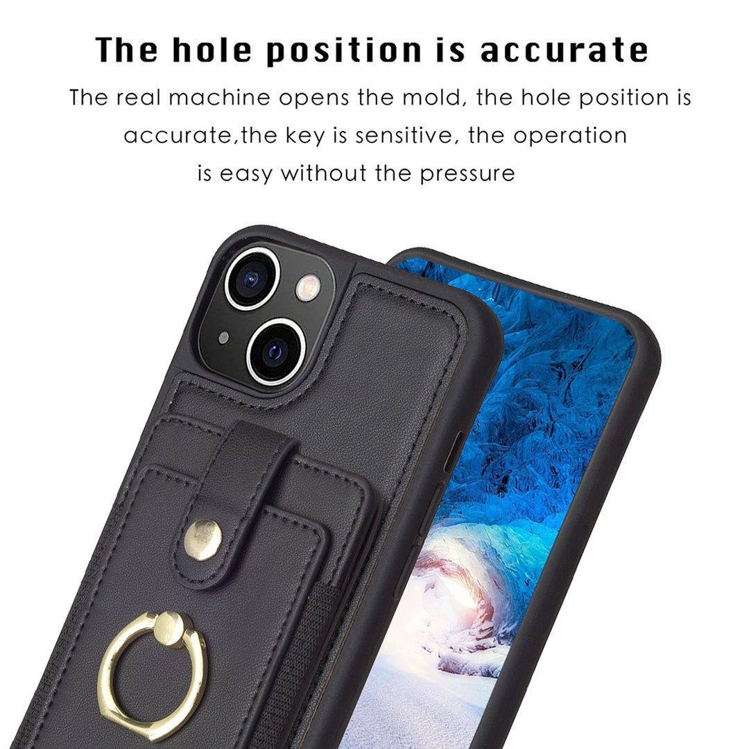 ELECTROPRIME For iPhone 15 BF27 Metal Ring Card Bag Holder Phone Case(Black)