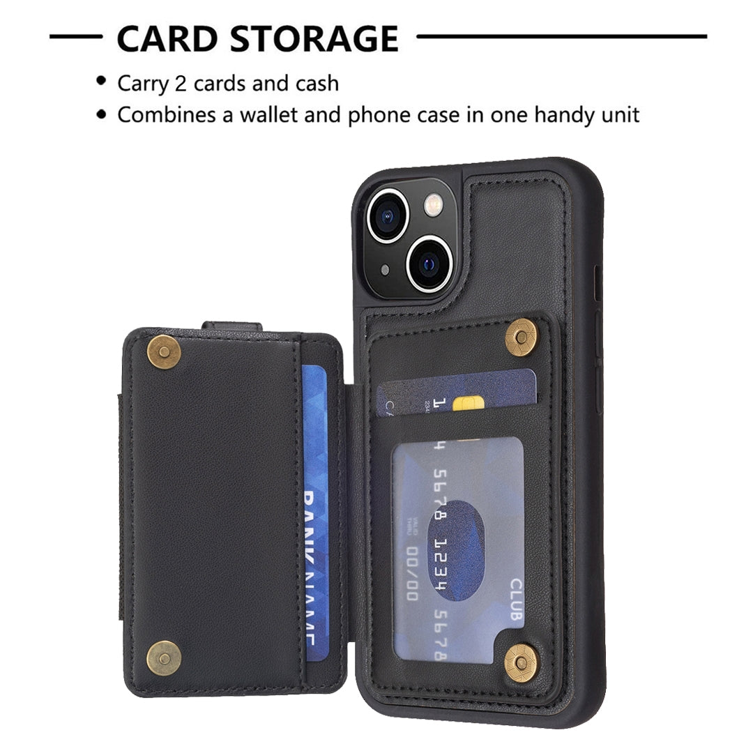 ELECTROPRIME For iPhone 15 BF27 Metal Ring Card Bag Holder Phone Case(Black)