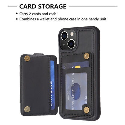 ELECTROPRIME For iPhone 15 BF27 Metal Ring Card Bag Holder Phone Case(Black)