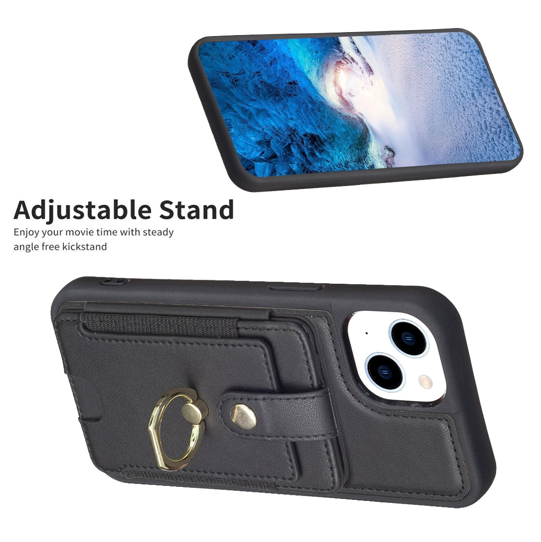 ELECTROPRIME For iPhone 15 BF27 Metal Ring Card Bag Holder Phone Case(Black)