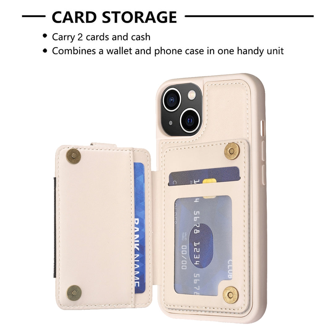 ELECTROPRIME For iPhone 15 BF27 Metal Ring Card Bag Holder Phone Case(Beige)