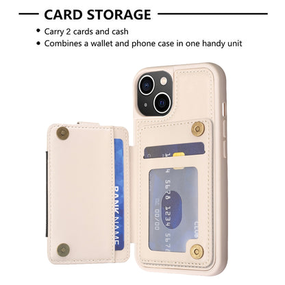 ELECTROPRIME For iPhone 15 BF27 Metal Ring Card Bag Holder Phone Case(Beige)