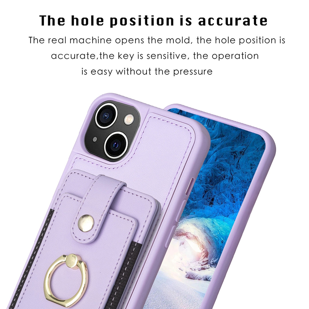 ELECTROPRIME For iPhone 15 BF27 Metal Ring Card Bag Holder Phone Case(Purple)