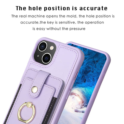 ELECTROPRIME For iPhone 15 BF27 Metal Ring Card Bag Holder Phone Case(Purple)