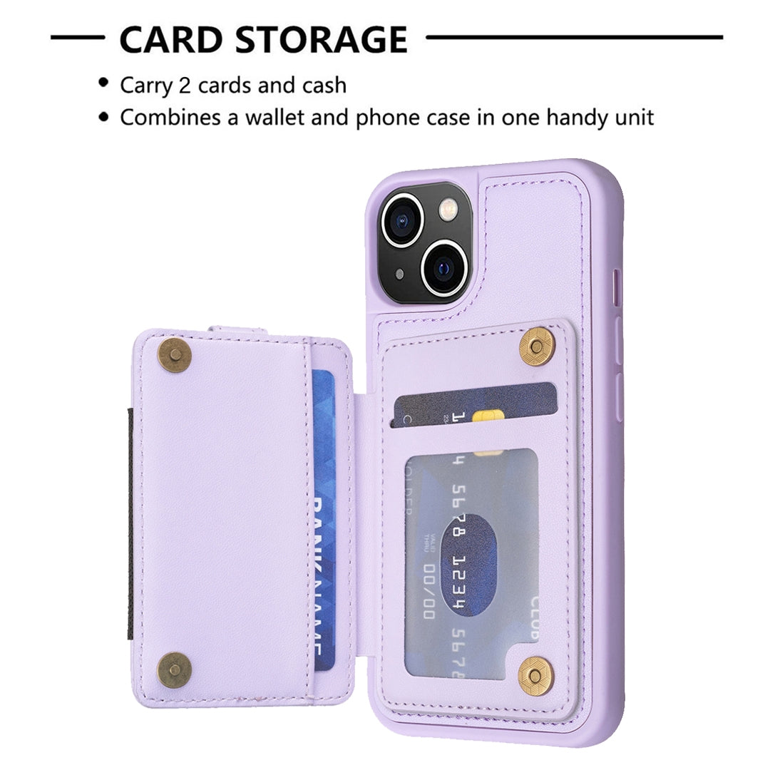 ELECTROPRIME For iPhone 15 BF27 Metal Ring Card Bag Holder Phone Case(Purple)
