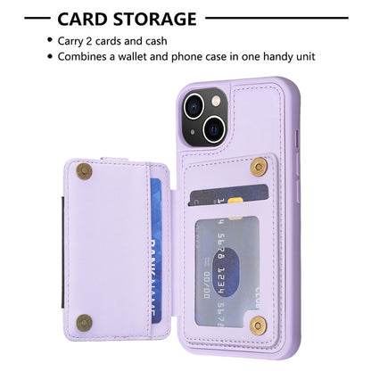 ELECTROPRIME For iPhone 15 BF27 Metal Ring Card Bag Holder Phone Case(Purple)