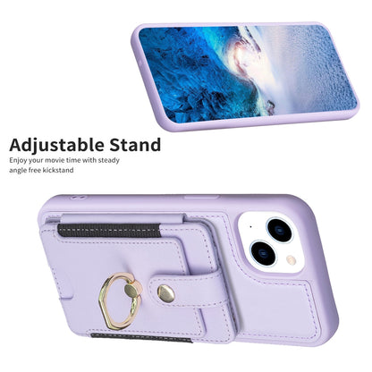 ELECTROPRIME For iPhone 15 BF27 Metal Ring Card Bag Holder Phone Case(Purple)