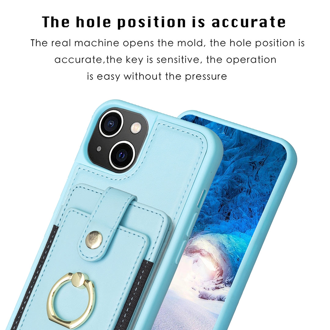 ELECTROPRIME For iPhone 15 BF27 Metal Ring Card Bag Holder Phone Case(Blue)