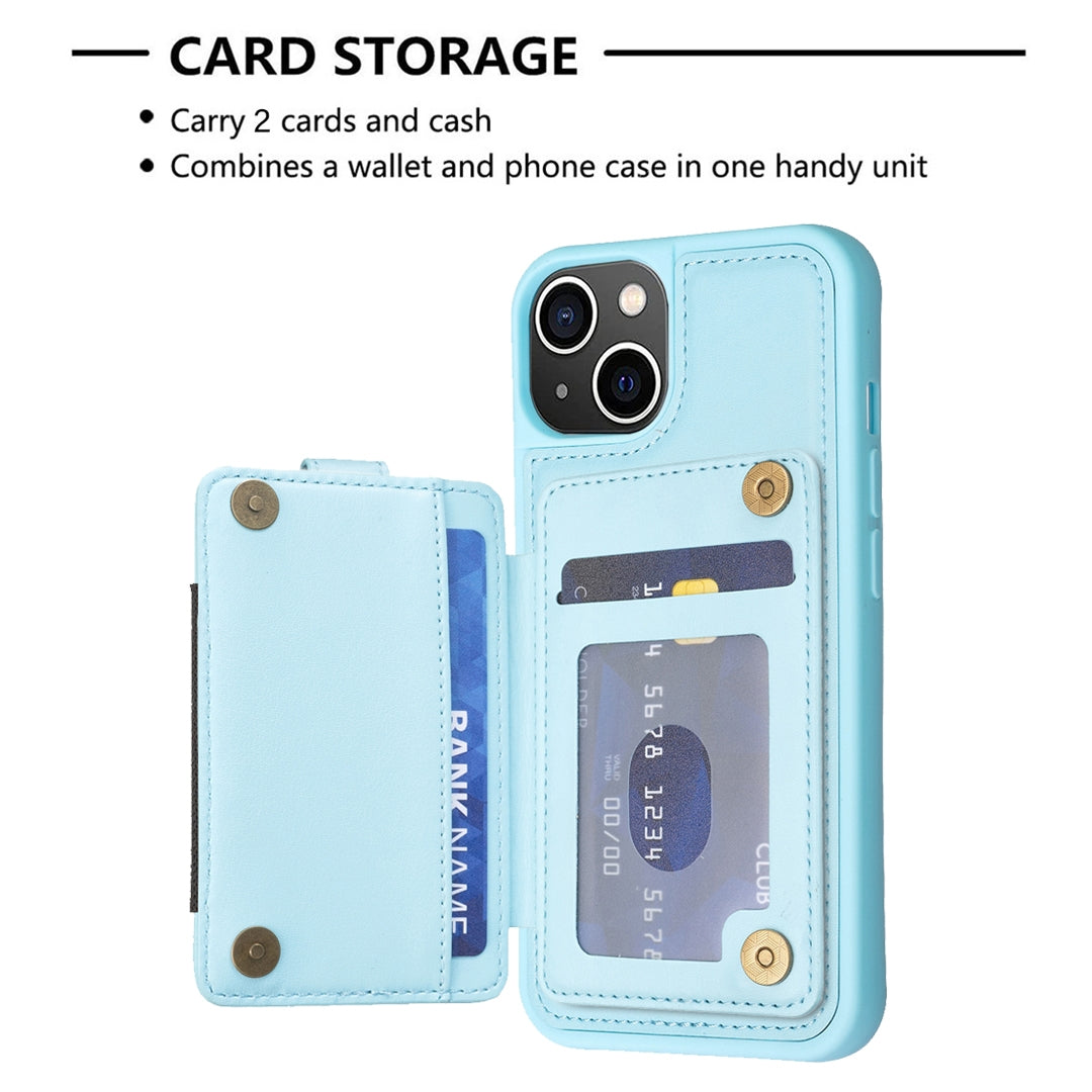 ELECTROPRIME For iPhone 15 BF27 Metal Ring Card Bag Holder Phone Case(Blue)