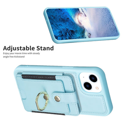 ELECTROPRIME For iPhone 15 BF27 Metal Ring Card Bag Holder Phone Case(Blue)