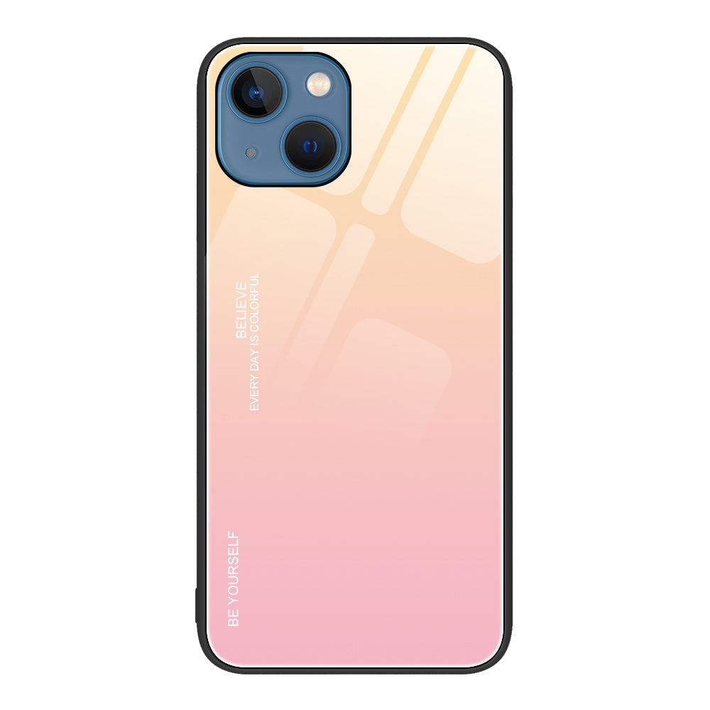 ELECTROPRIME For iPhone 15 Gradient Color Glass Phone Case(Yellow Pink)