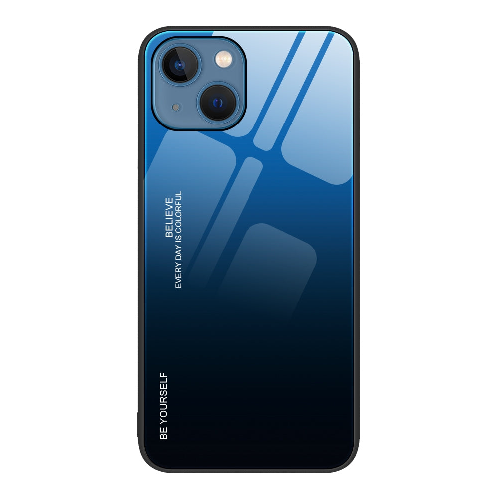 ELECTROPRIME For iPhone 15 Gradient Color Glass Phone Case(Blue Black)