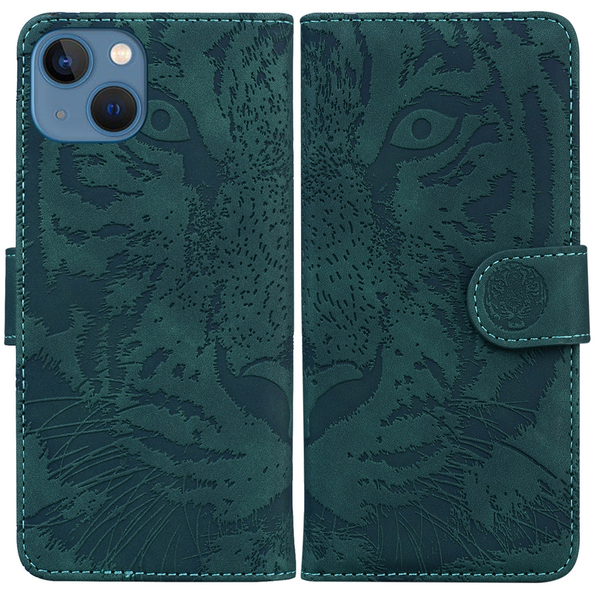 ELECTROPRIME For iPhone 15 Plus Tiger Embossing Pattern Leather Phone Case(Green)