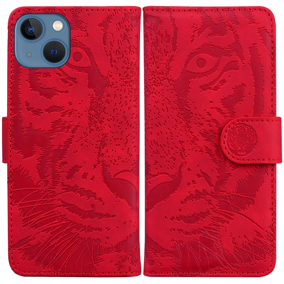 ELECTROPRIME For iPhone 15 Tiger Embossing Pattern Leather Phone Case(Red)