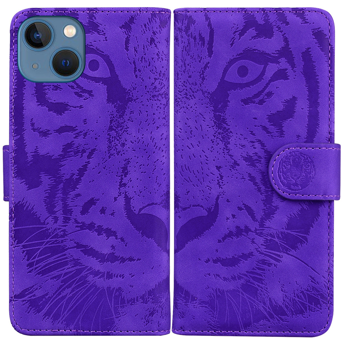 ELECTROPRIME For iPhone 15 Tiger Embossing Pattern Leather Phone Case(Purple)