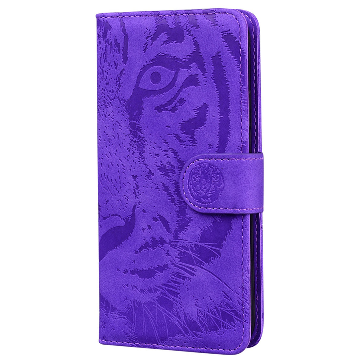 ELECTROPRIME For iPhone 15 Tiger Embossing Pattern Leather Phone Case(Purple)