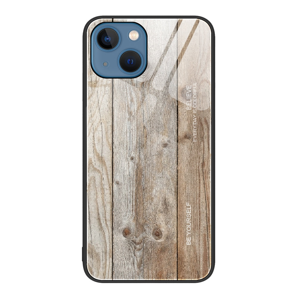 ELECTROPRIME For iPhone 15 Wood Grain Glass Phone Case(Grey)