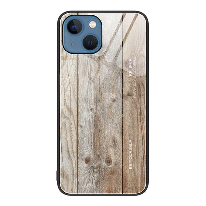 ELECTROPRIME For iPhone 15 Wood Grain Glass Phone Case(Grey)