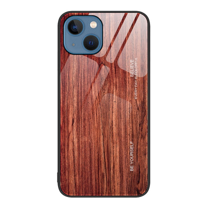 ELECTROPRIME For iPhone 15 Wood Grain Glass Phone Case(Coffee)