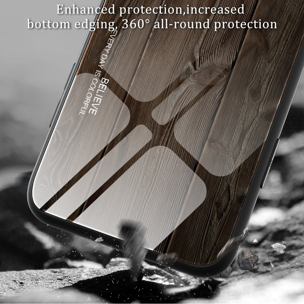 ELECTROPRIME For iPhone 15 Wood Grain Glass Phone Case(Yellow)