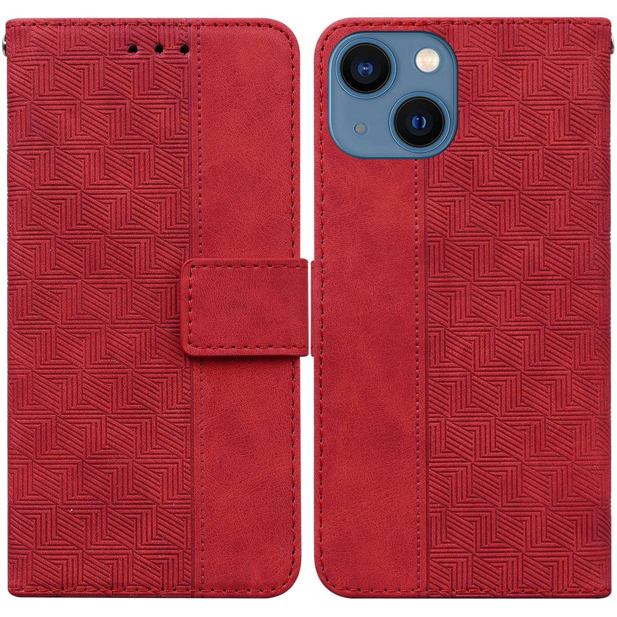 ELECTROPRIME For iPhone 15 Geometric Embossed Leather Phone Case(Red)